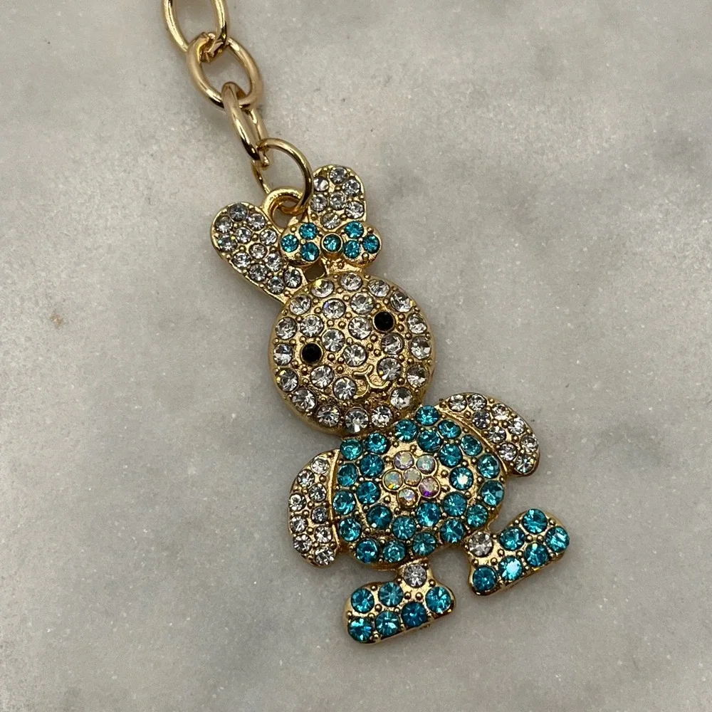 Rhinestone Bunny‎ Rabbit Keychain Bag Charm Gold Blue Easter Gift Accessory New